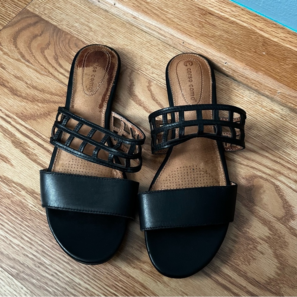 Corso Como Black Strappy Leather Sandals Size 8.5 M - Picture 2 of 4